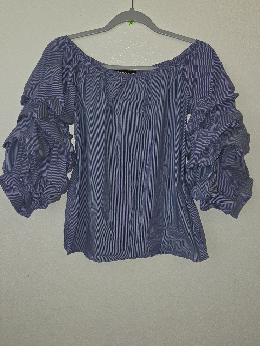 Marc Bouwer Blouse Puff Sleeves Off Shoulders Striped Sz. S